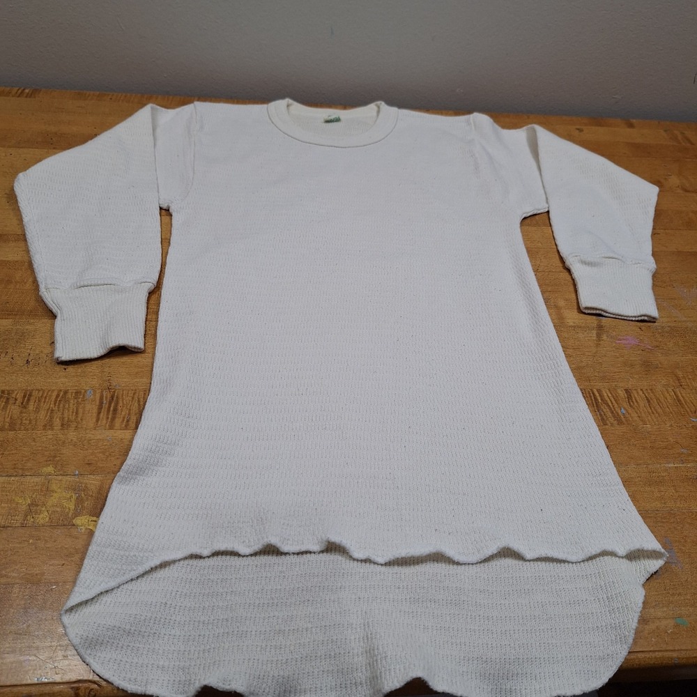 Vtg 70s Hanes Thermal Shirt Mens M White Waffle Knit Long Sleeve Base Layer USA